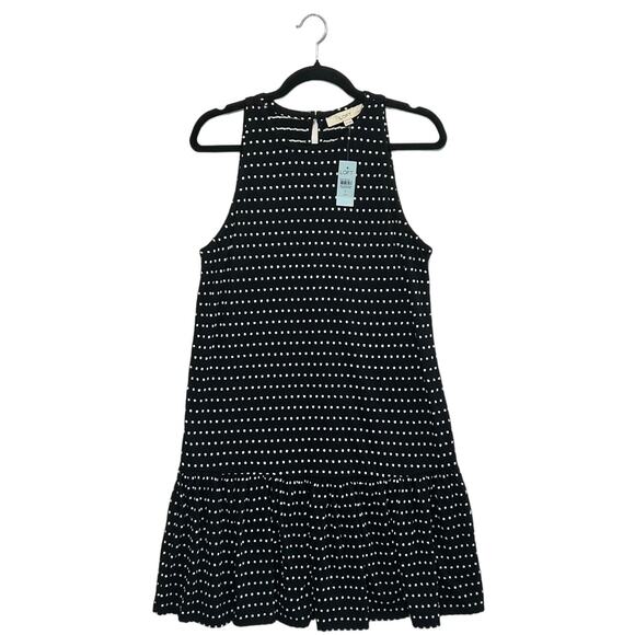 LOFT Petites Dotted Flounce Swing Dress NWT Women's Sz SP Black White Ruffles - Picture 1 of 8